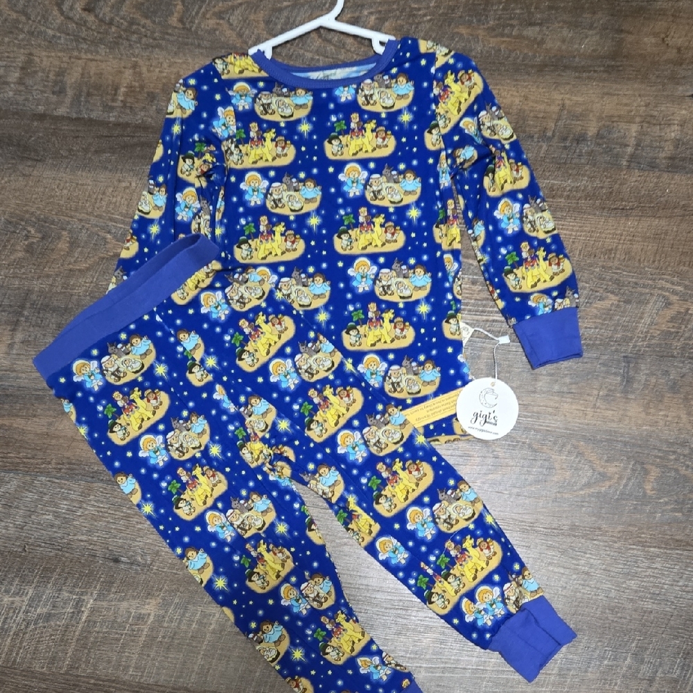 3t Unisex Blue Starry Night Character Pajama Set